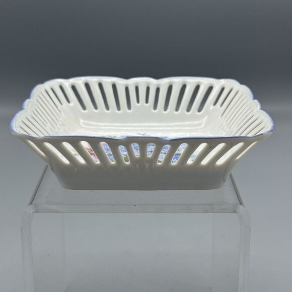 Vtg Reutter Porcelain Reticulated W Germany Square Trinket Dish Forget Me Knots - Picture 5 of 8